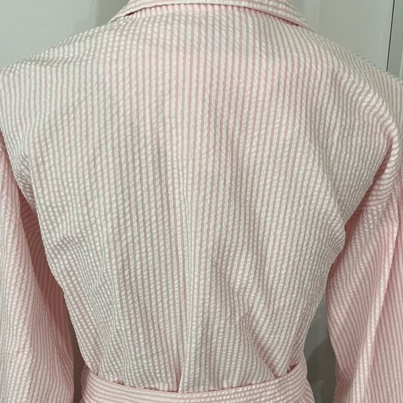 Bill Blass Seersucker Pink/White Women's Belted Robe Front Logo&2 Side Pockets - Picture 8 of 11